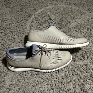 Cole Haan Men's 2.ZeroGrand 12M Lined Laser Wingtip Oxfords Ivory Suede Sneakers